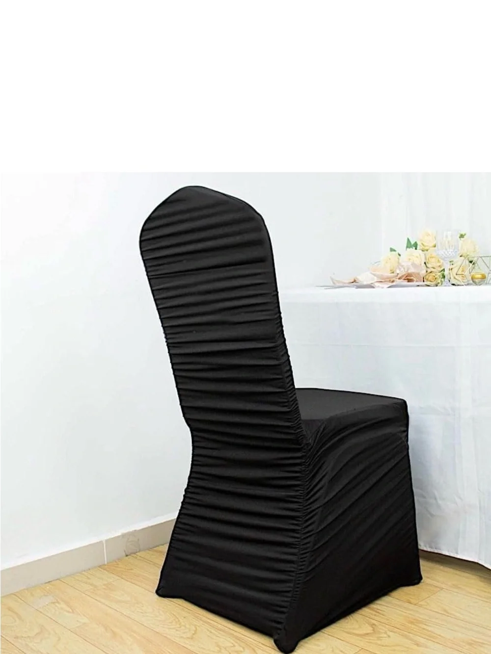 Classic Black Ruched Stretch Chair Cover for Events by